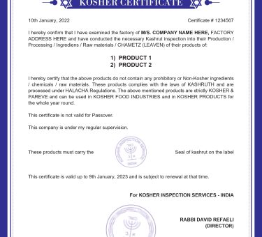 Globally Acceptable Kosher Certificate