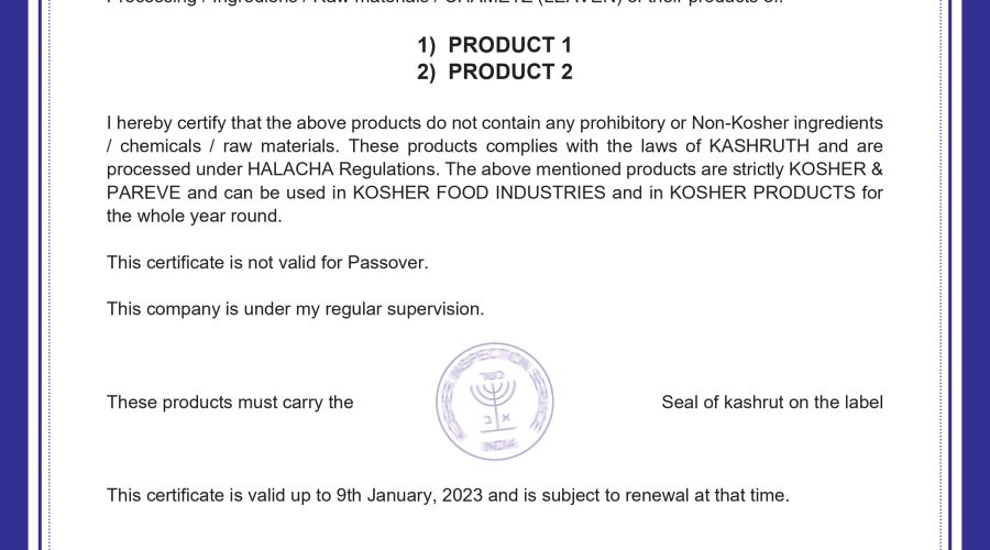 Globally Acceptable Kosher Certificate